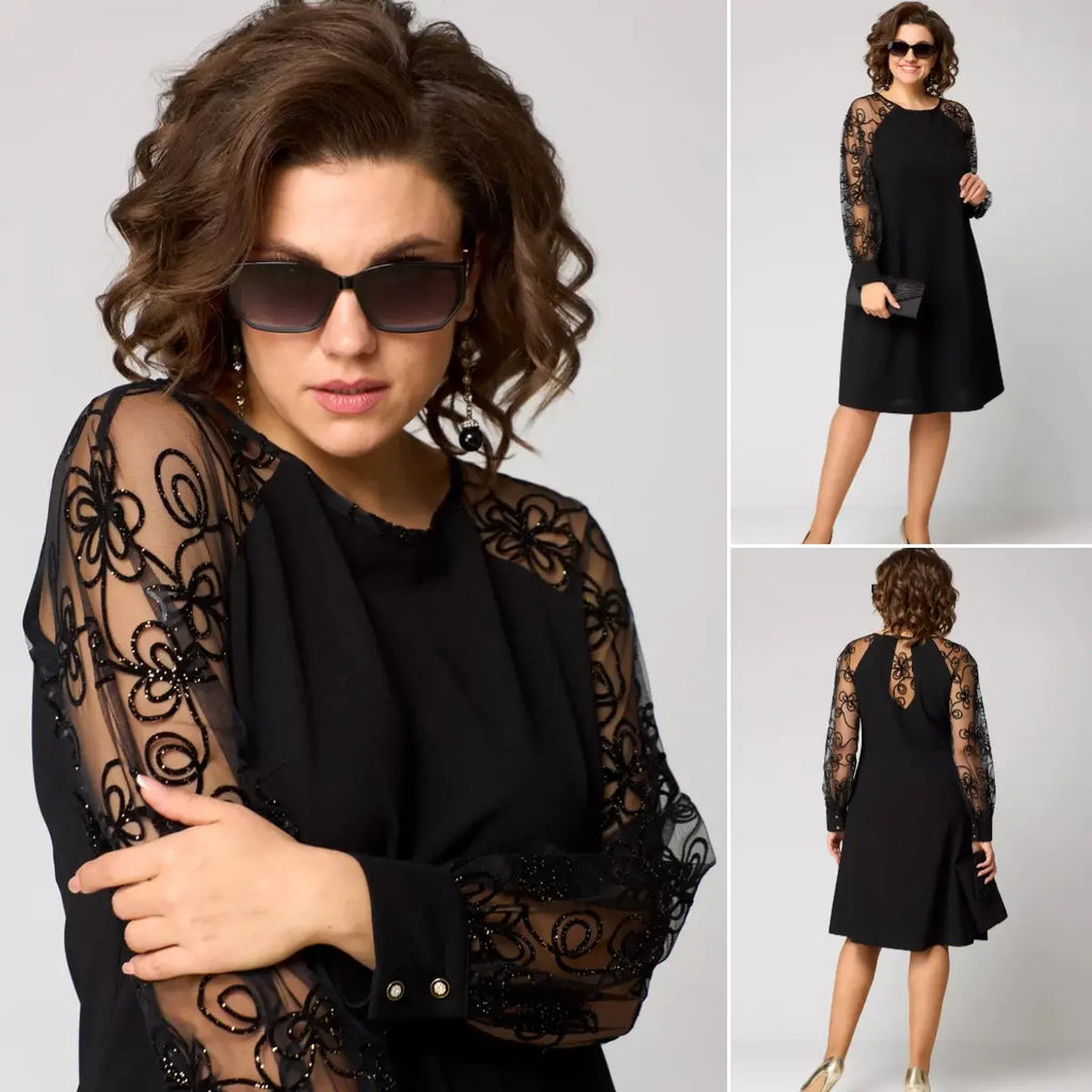 Lidia | Elegancka Sukienka z Delikatnymi Koronkowymi Rękawami