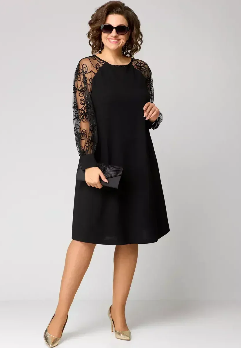 Lidia | Elegancka Sukienka z Delikatnymi Koronkowymi Rękawami