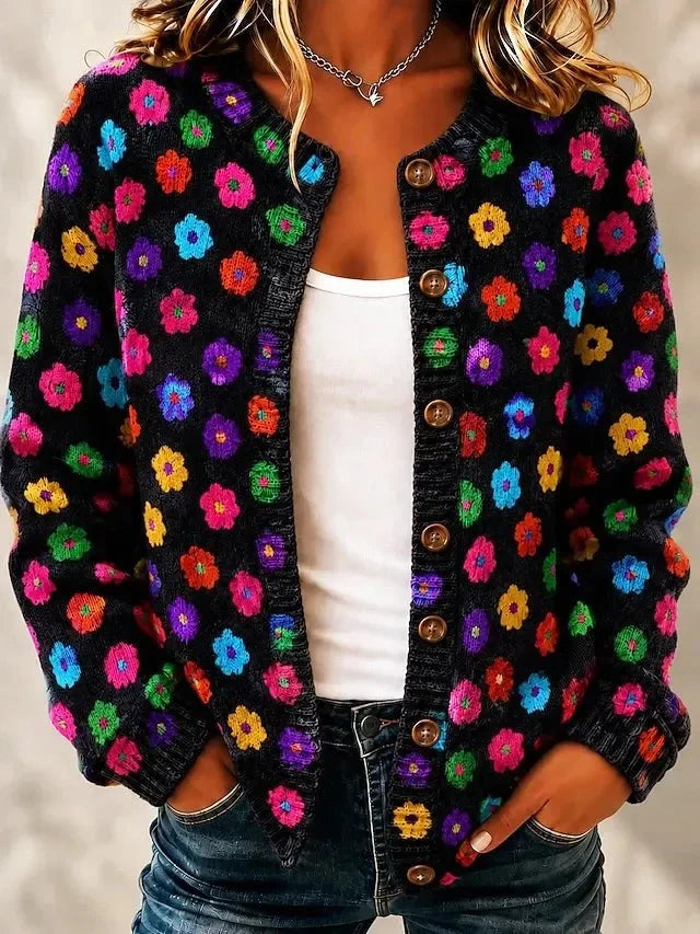 Audrey | Floral Print Knitted Button Front Cardigan