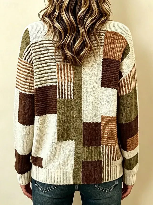 Ellie | Geometric Patchwork Knitted Button Front Cardigan