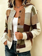Ellie | Geometric Patchwork Knitted Button Front Cardigan