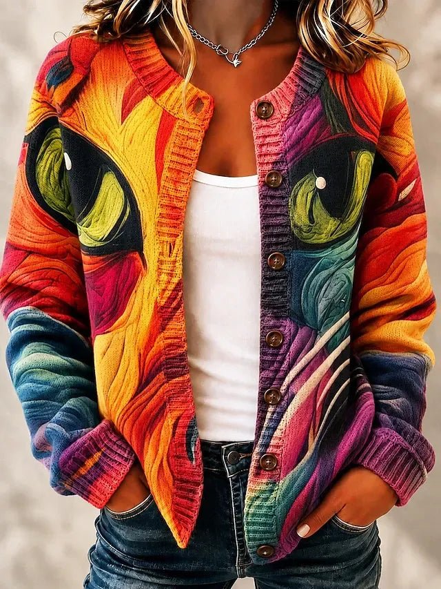 Aurora | Abstract Colour Block Knitted Button Front Cardigan