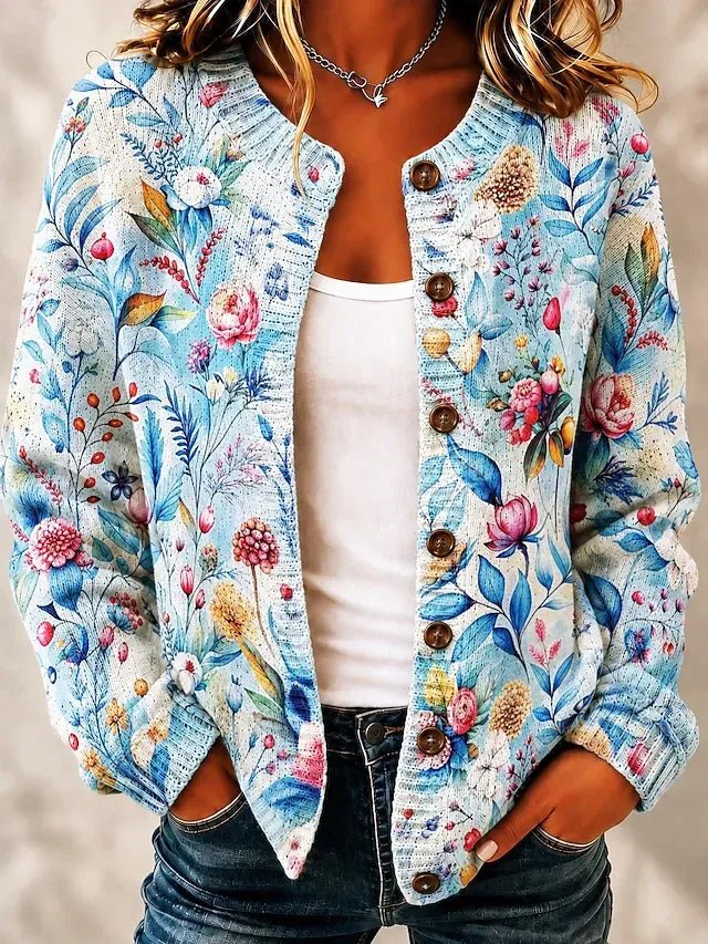 Savannah | Floral Botanical Print Knitted Button Front Cardigan