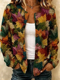Hazel | Autumn Leaf Print Knitted Button Front Cardigan