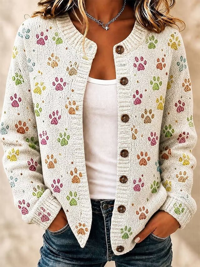 Aubrey | Paw Print Knitted Button Front Cardigan