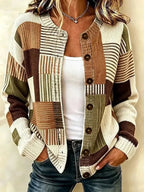 Ellie | Geometric Patchwork Knitted Button Front Cardigan